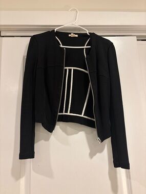 Helmut Lang Black Cropped Zip Jacket with Contrast Inner Piping
